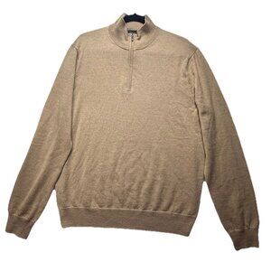 Saks Fifth Avenue Men's Camel Tan Beige Wool Blend 1/4 Zip Pullover Sweater Sz L